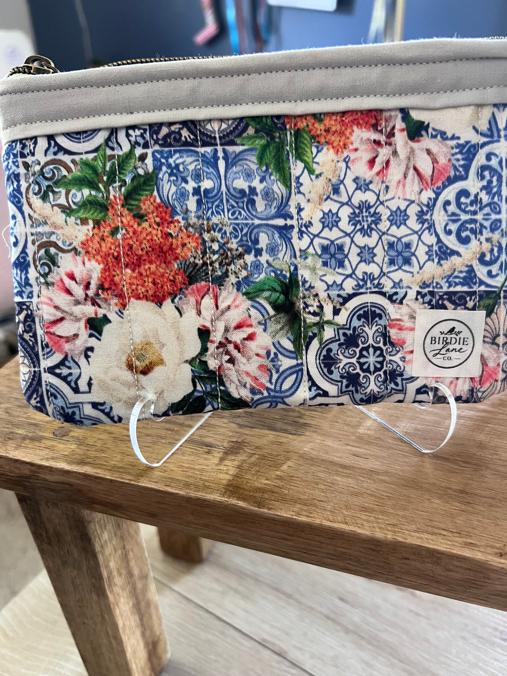 Mediterranean Garden Small Quilted Zipper Pouch