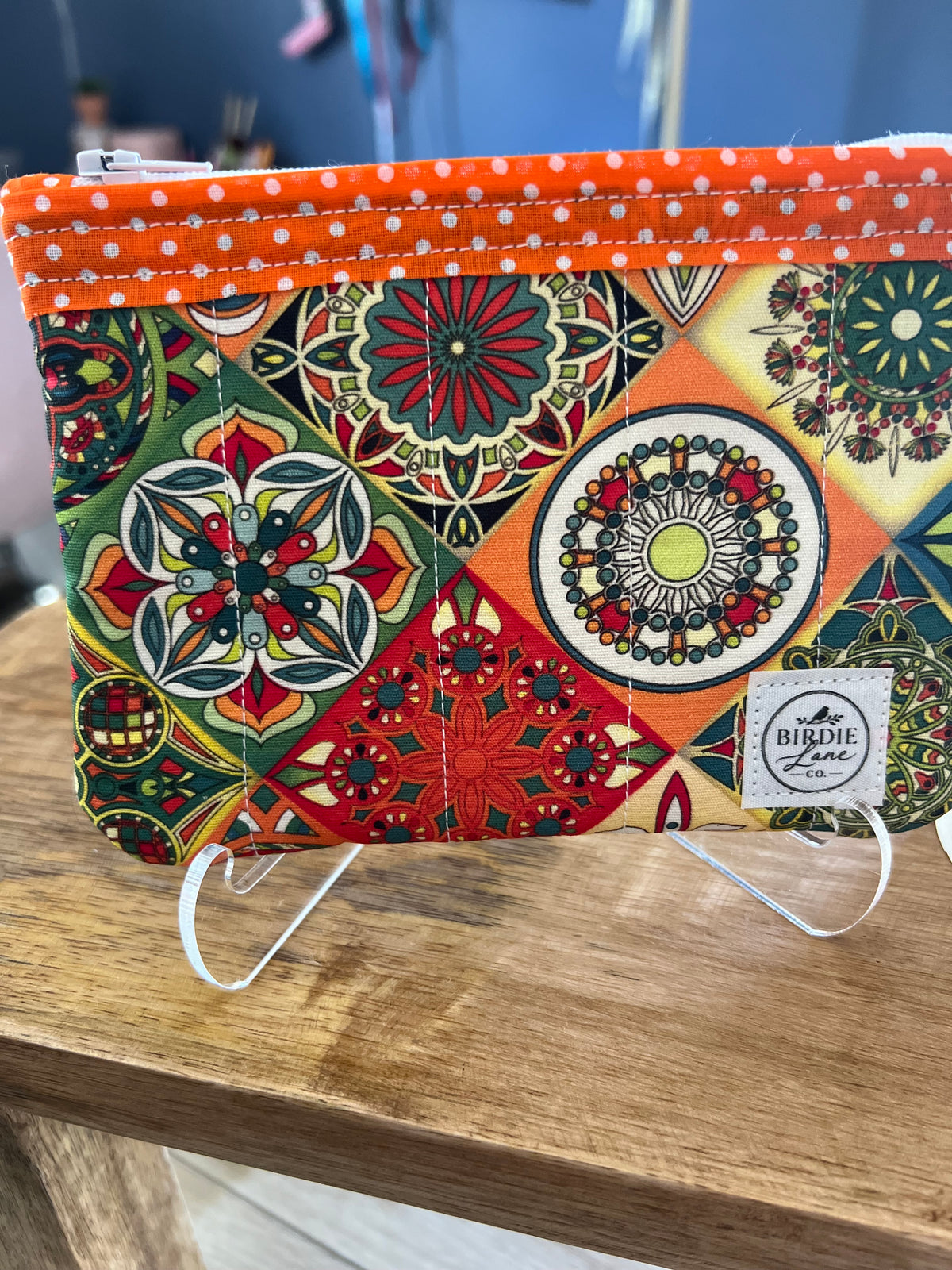 Boho Kaleidoscope Small Quilted Zipper Pouch