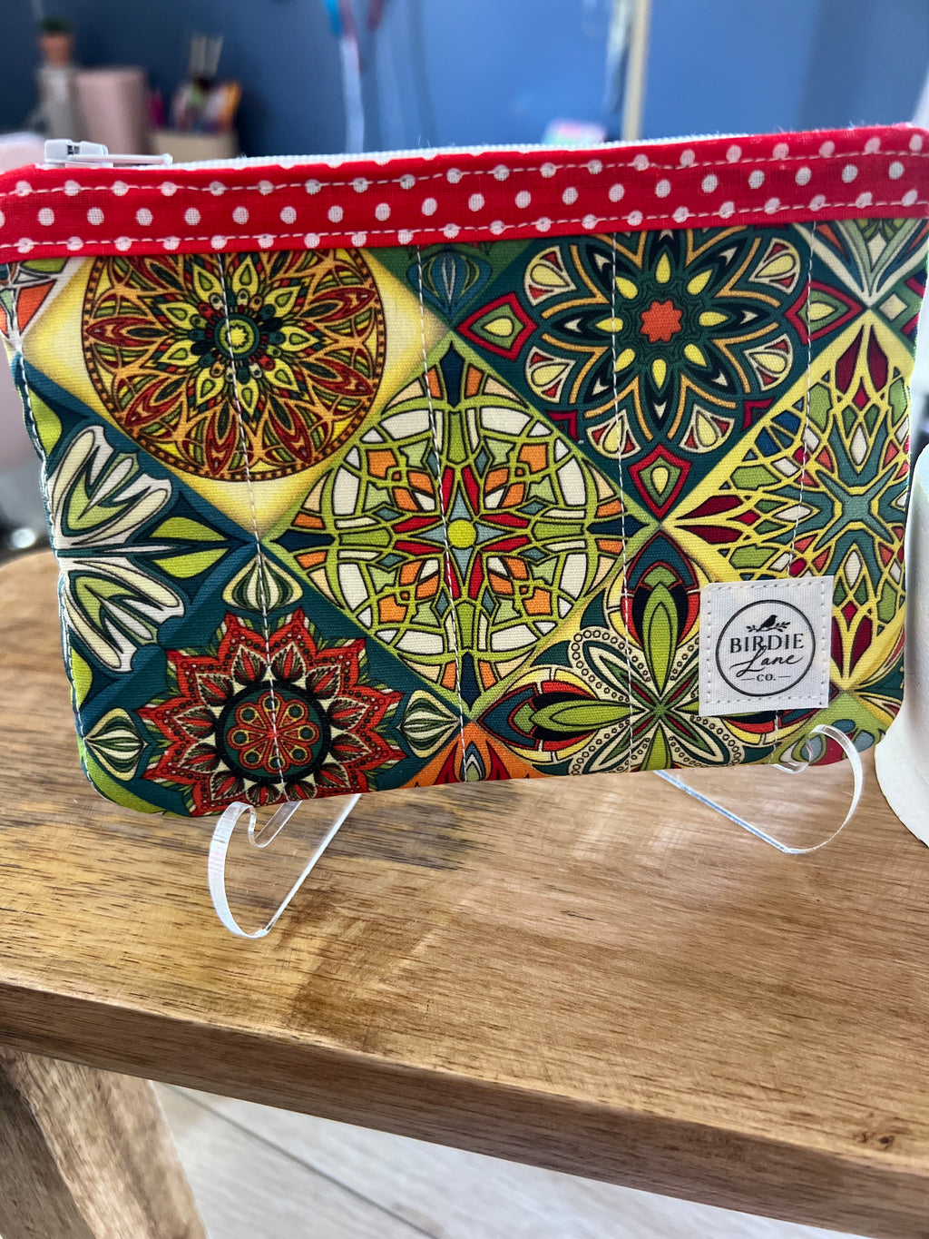 Boho Kaleidoscope - Ruby Small Quilted Zipper Pouch