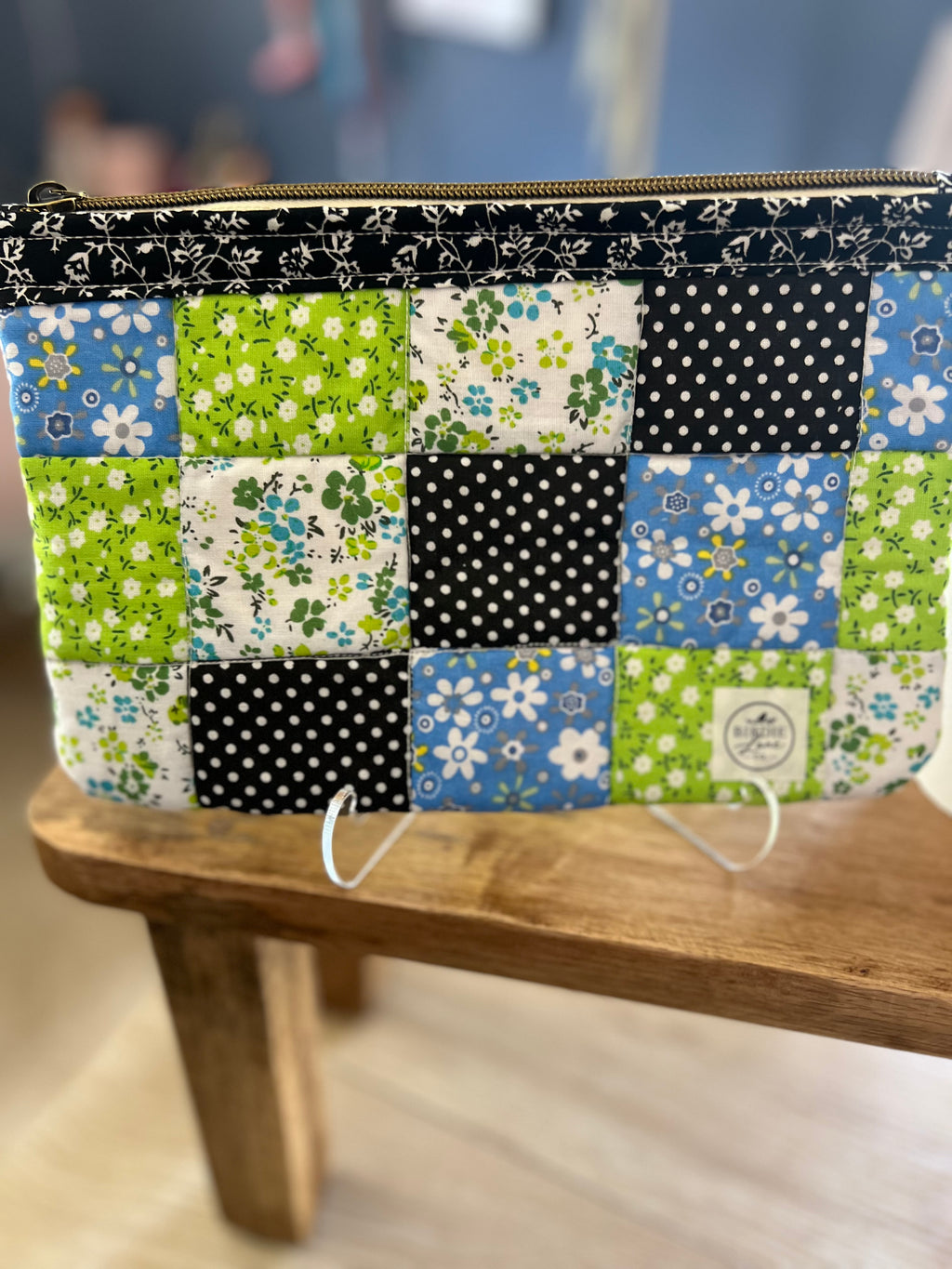 Bluebell & Lime Patchwork Zipper Pouch