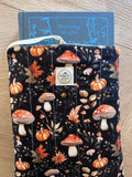 Midnight Mushroom Meadow Quilted Book Sleeve with Ribbon Tie
