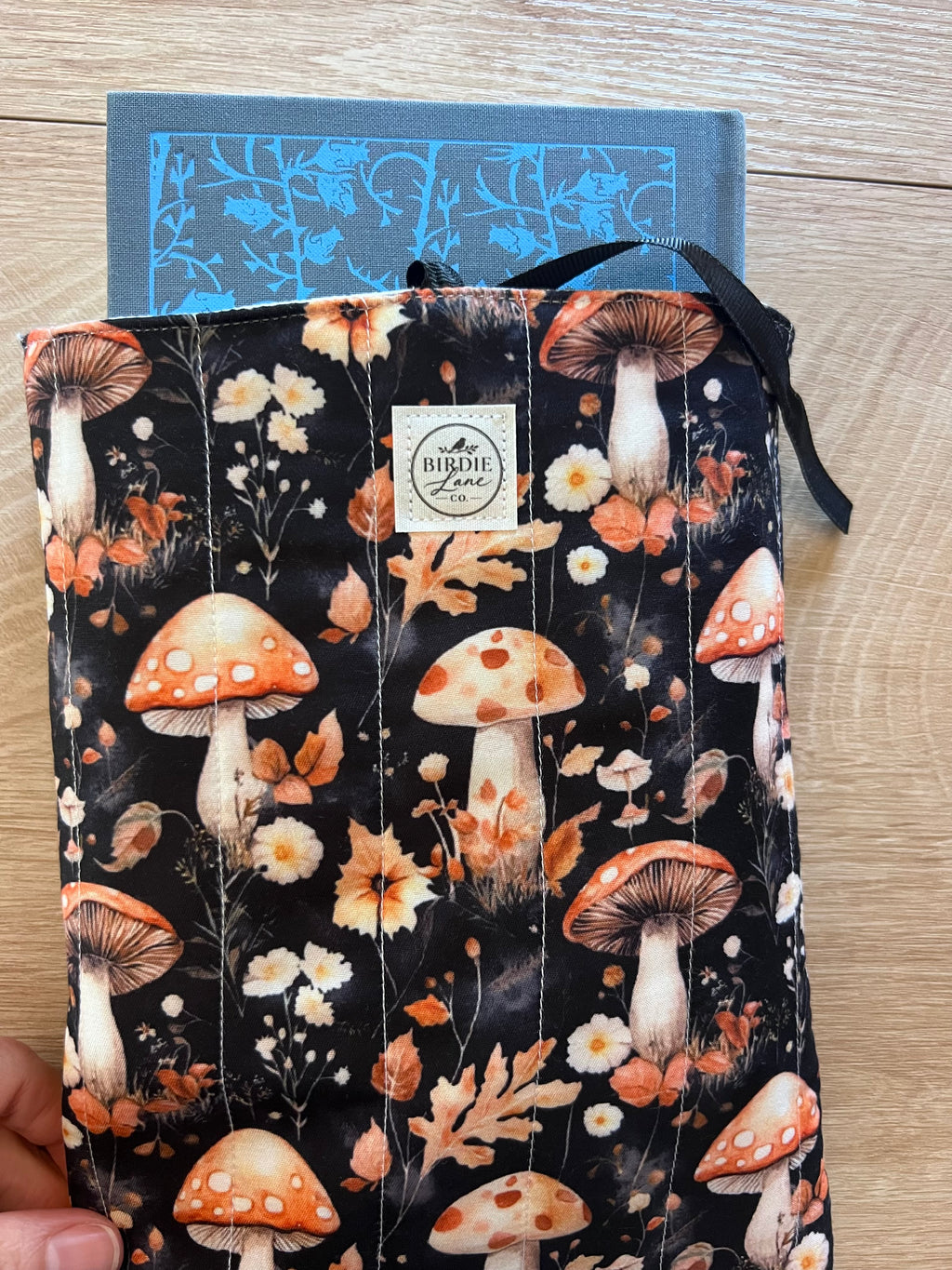 Enchanted Mushroom Forest Quilted Book Sleeve with Ribbon Tie
