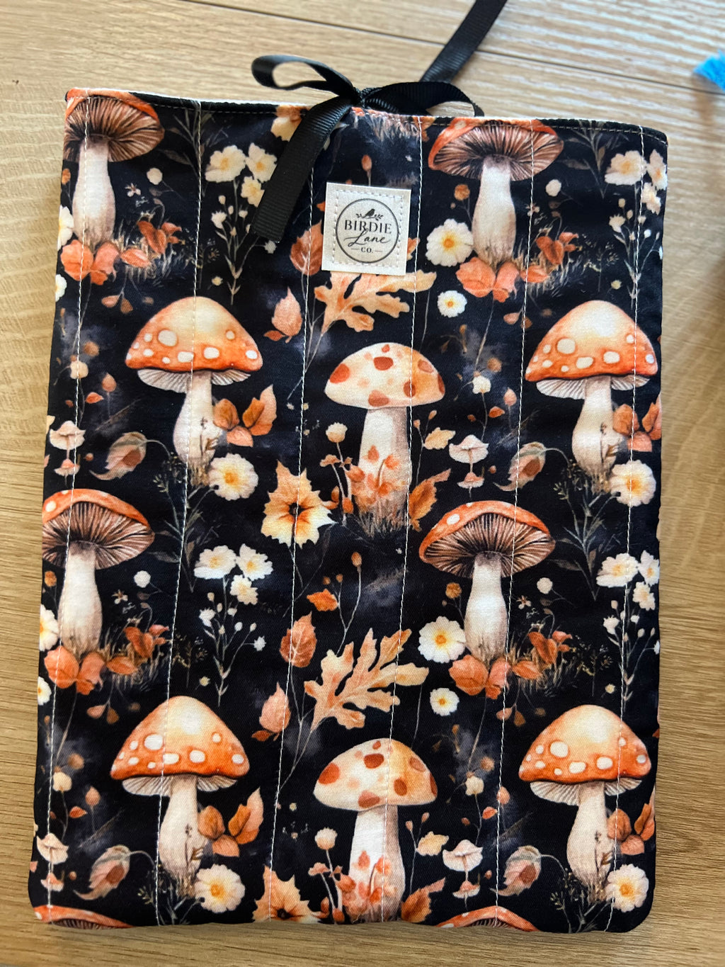 Enchanted Mushroom Forest Quilted Book Sleeve with Ribbon Tie