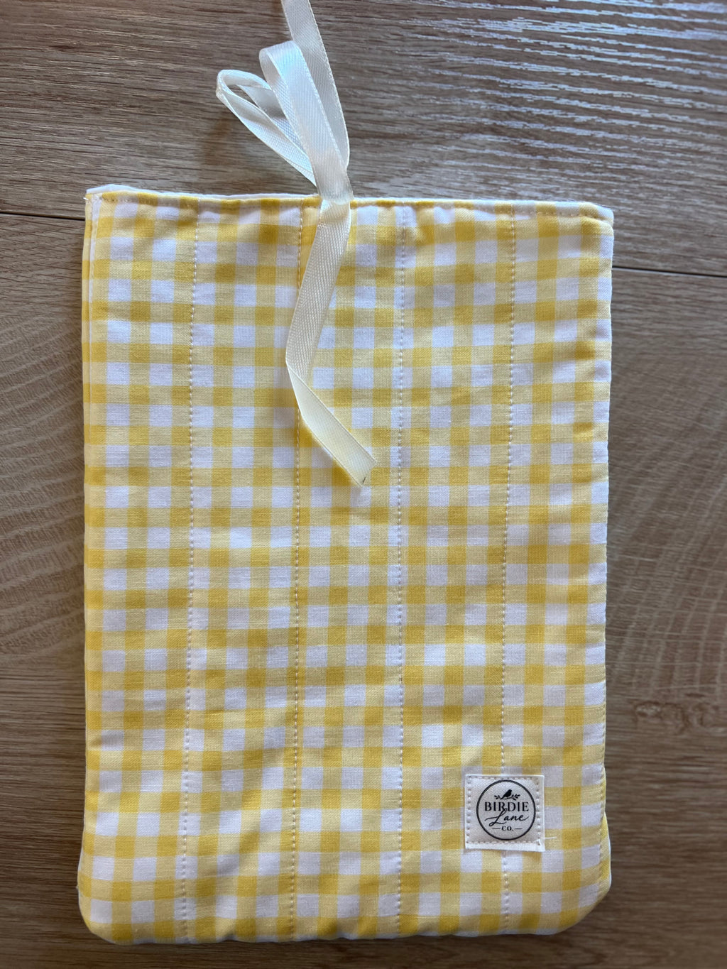 Sunshine Yellow Gingham Quilted Book Sleeve