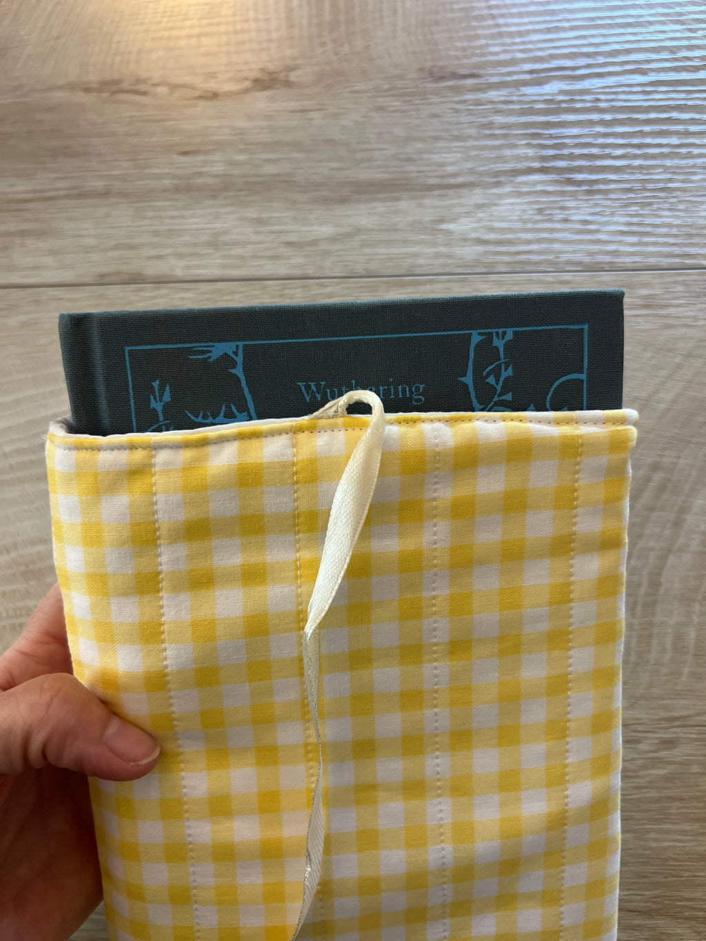 Sunshine Yellow Gingham Quilted Book Sleeve