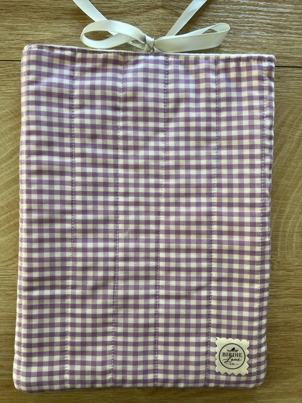 Lavender Gingham Quilted Book Sleeve