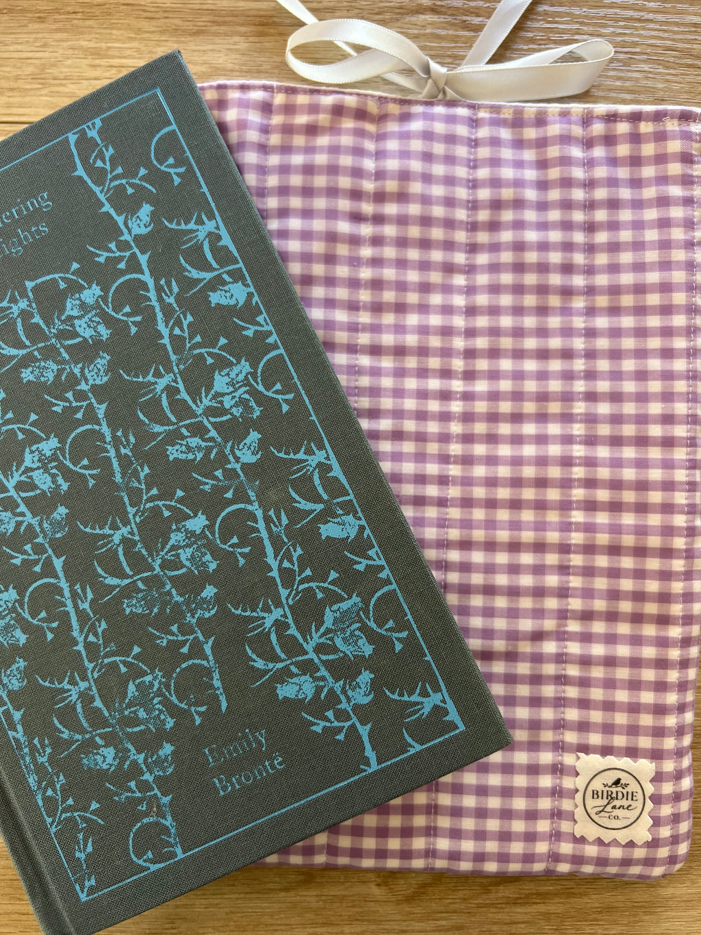 Lavender Gingham Quilted Book Sleeve