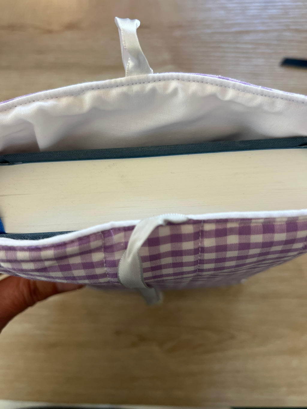 Lavender Gingham Quilted Book Sleeve