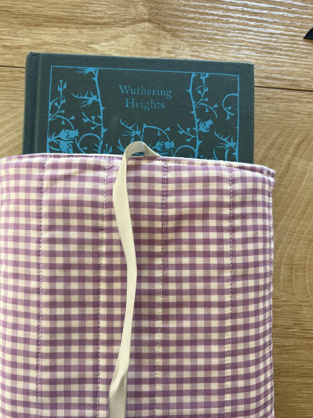 Lavender Gingham Quilted Book Sleeve