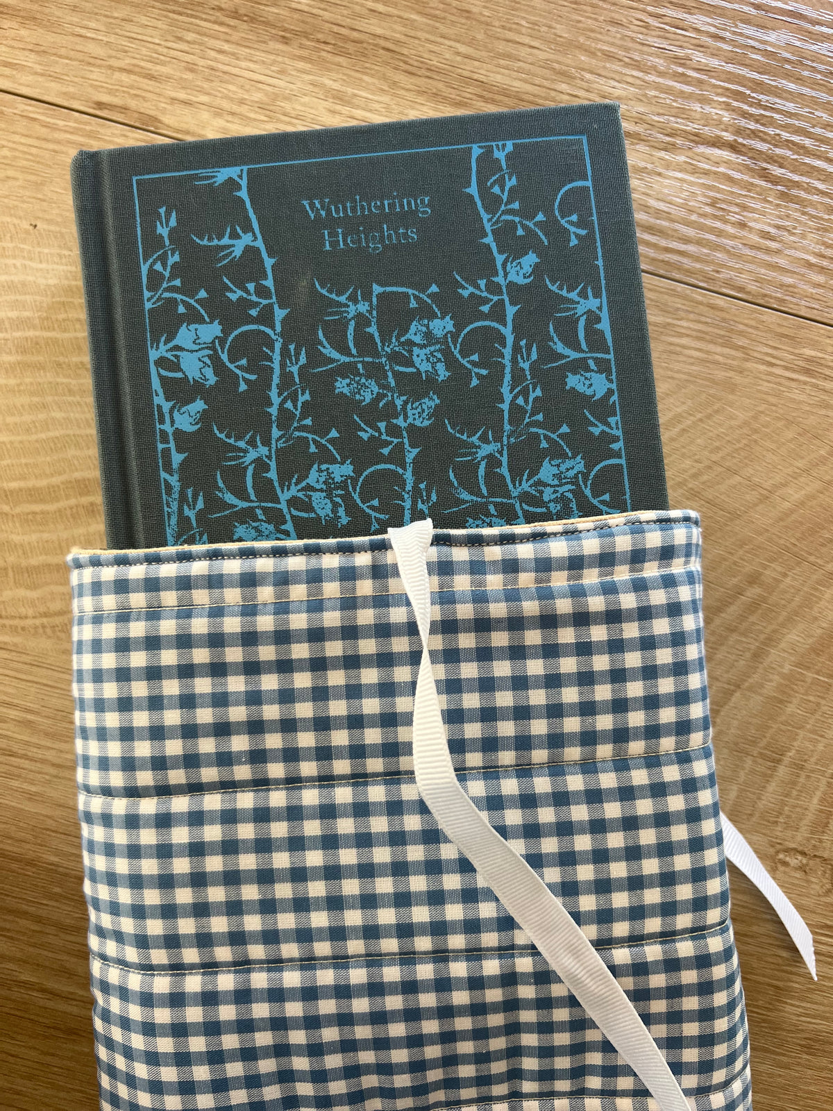 Blueberry Gingham Quilted Book Sleeve