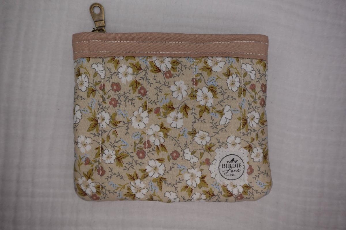 Small Soft Floral Quilted Zipper Pouch