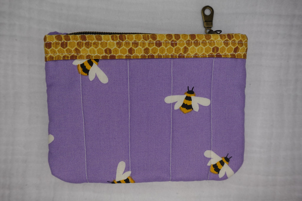 Lavender Bee Small Quilted Zipper Pouch