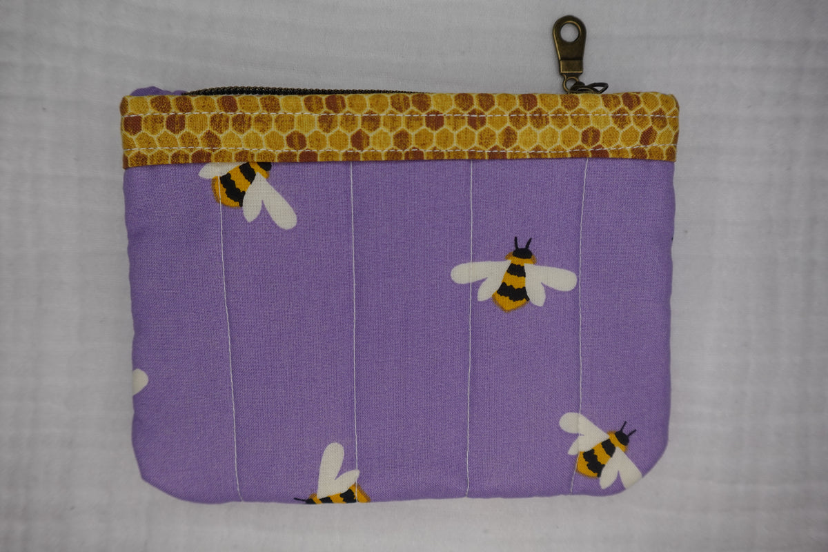 Lavender Bee Small Quilted Zipper Pouch