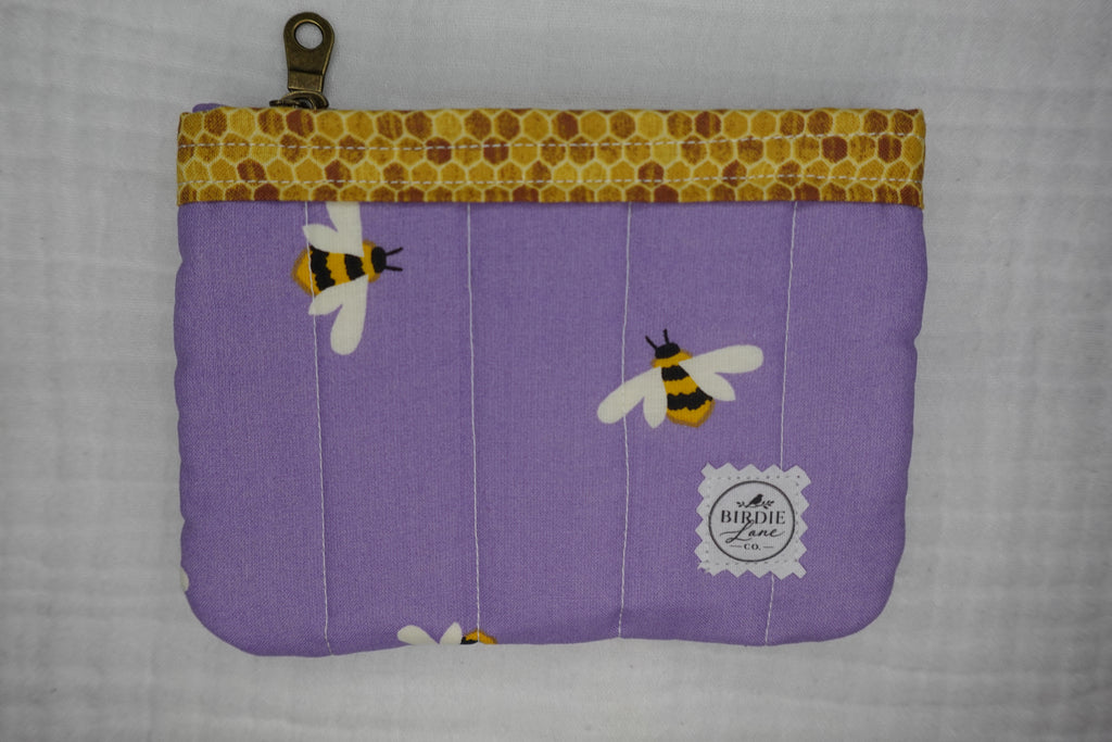 Lavender Bee Small Quilted Zipper Pouch