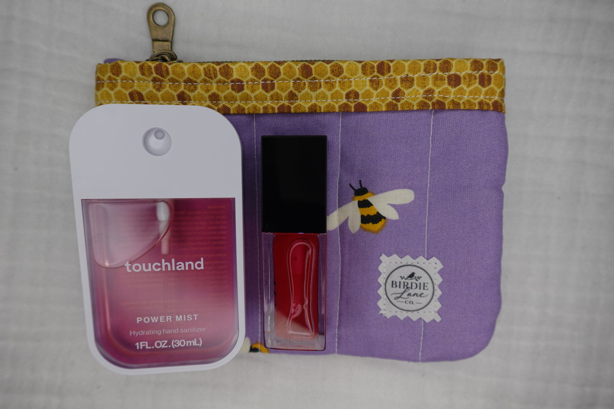 Lavender Bee Small Quilted Zipper Pouch