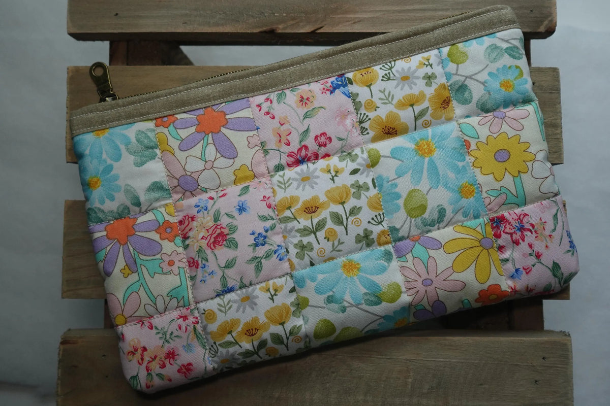 Buttercup Patchwork Floral Medium Quilted Zipper Pouch