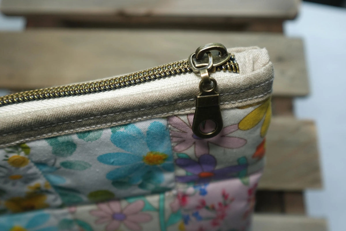 Buttercup Patchwork Floral Medium Quilted Zipper Pouch