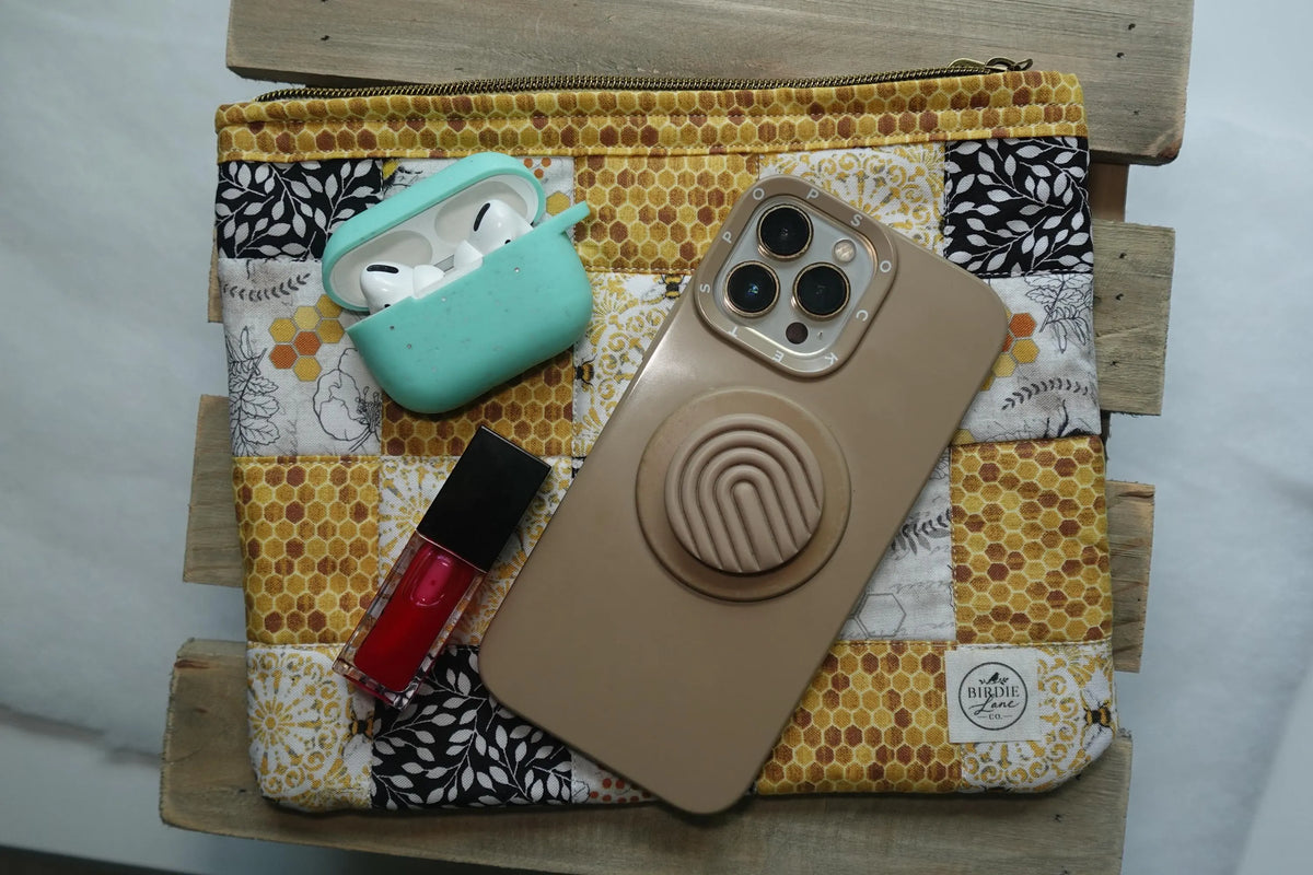 Golden Hive Handmade Large Quilted Zipper Pouch