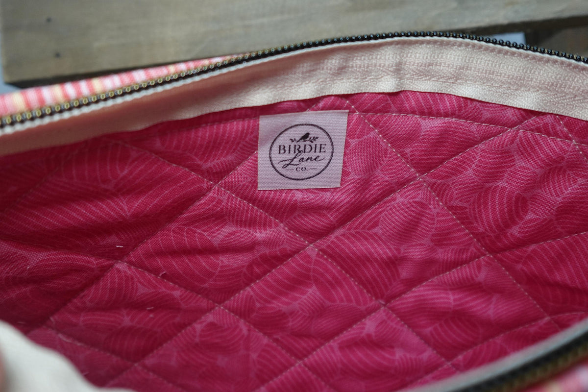Blushing Blooms Large Quilted Floral Zipper Pouch