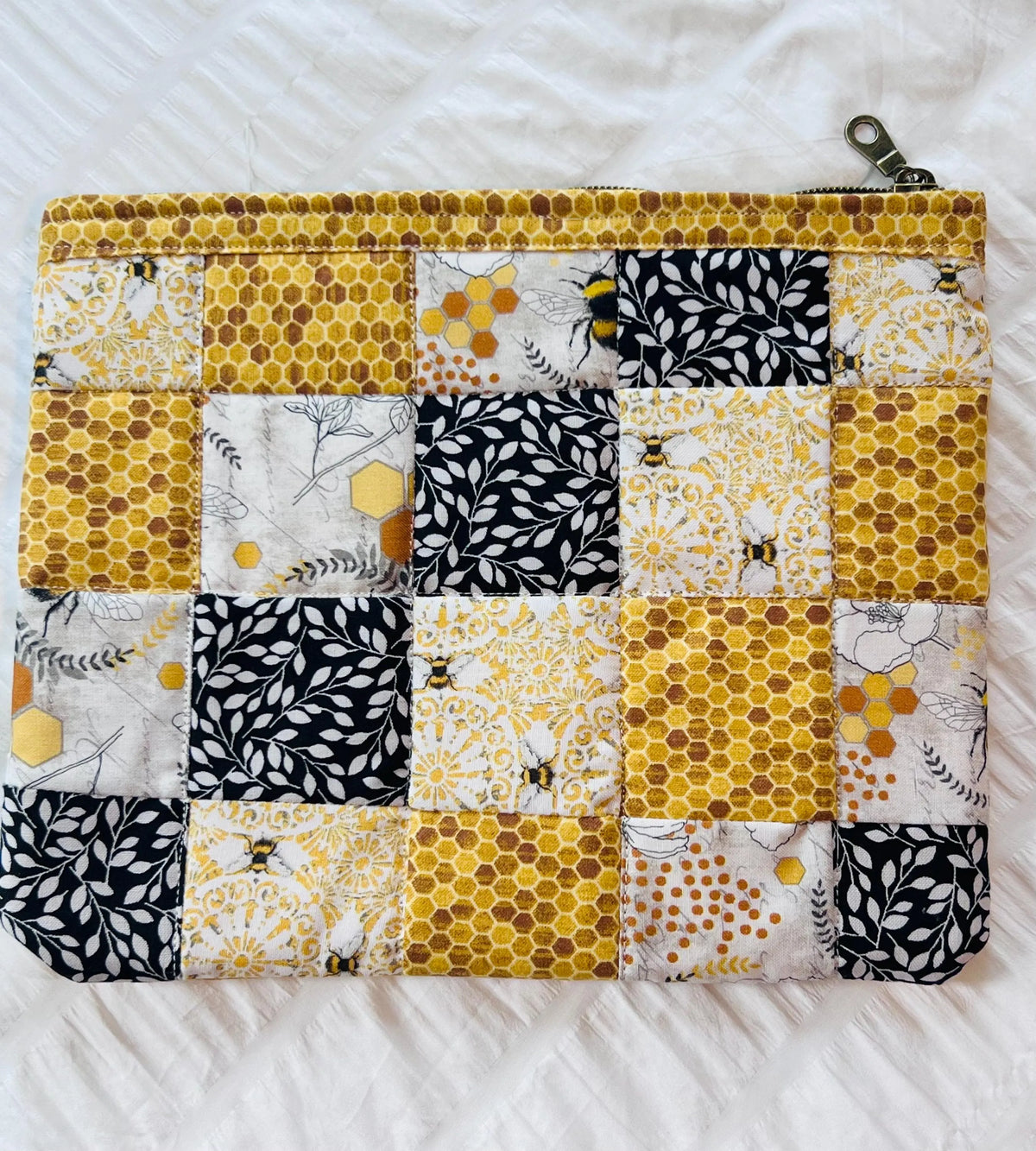 Golden Hive Handmade Large Quilted Zipper Pouch