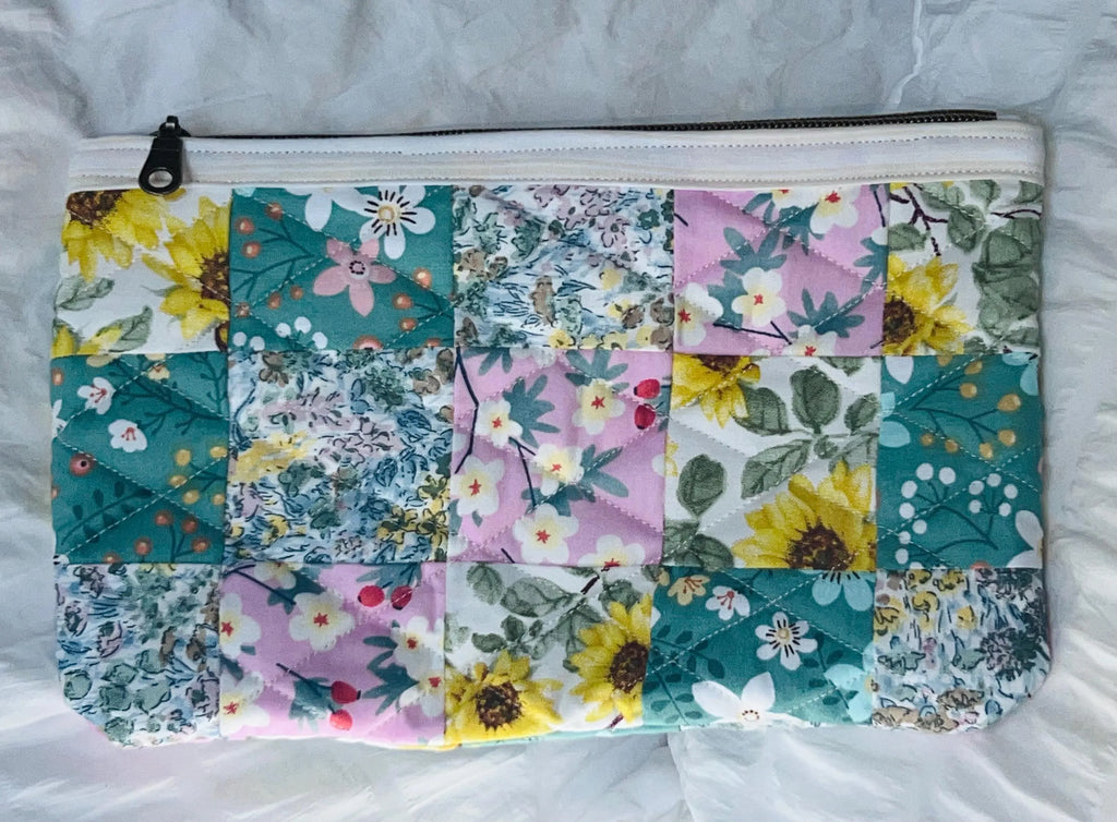 Sunlit Meadow Patchwork Floral Quilted Zipper Pouch