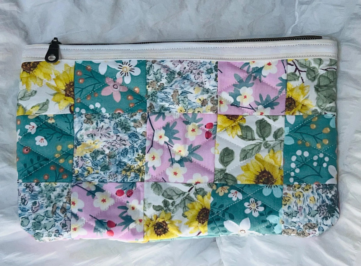 Sunlit Meadow Patchwork Floral Quilted Zipper Pouch