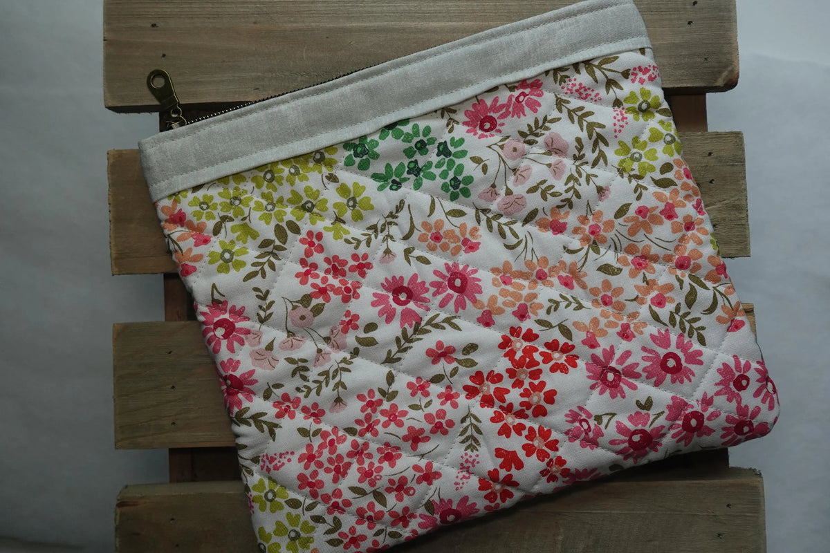 Cottage Blossom Large Quilted Zipper Pouch