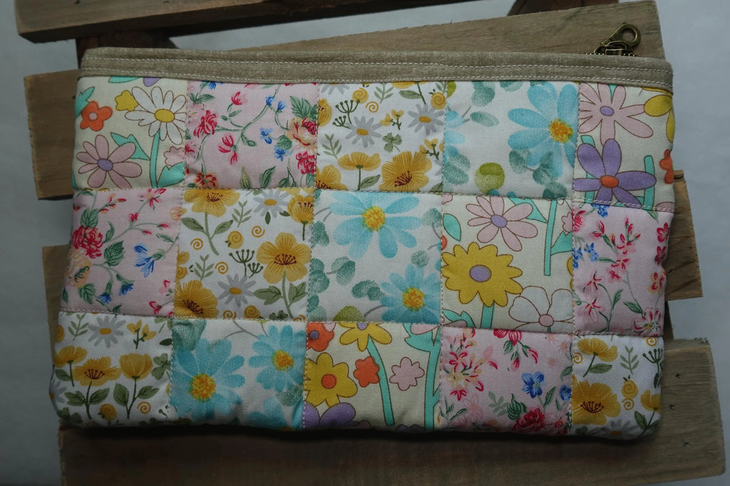 Buttercup Patchwork Floral Medium Quilted Zipper Pouch