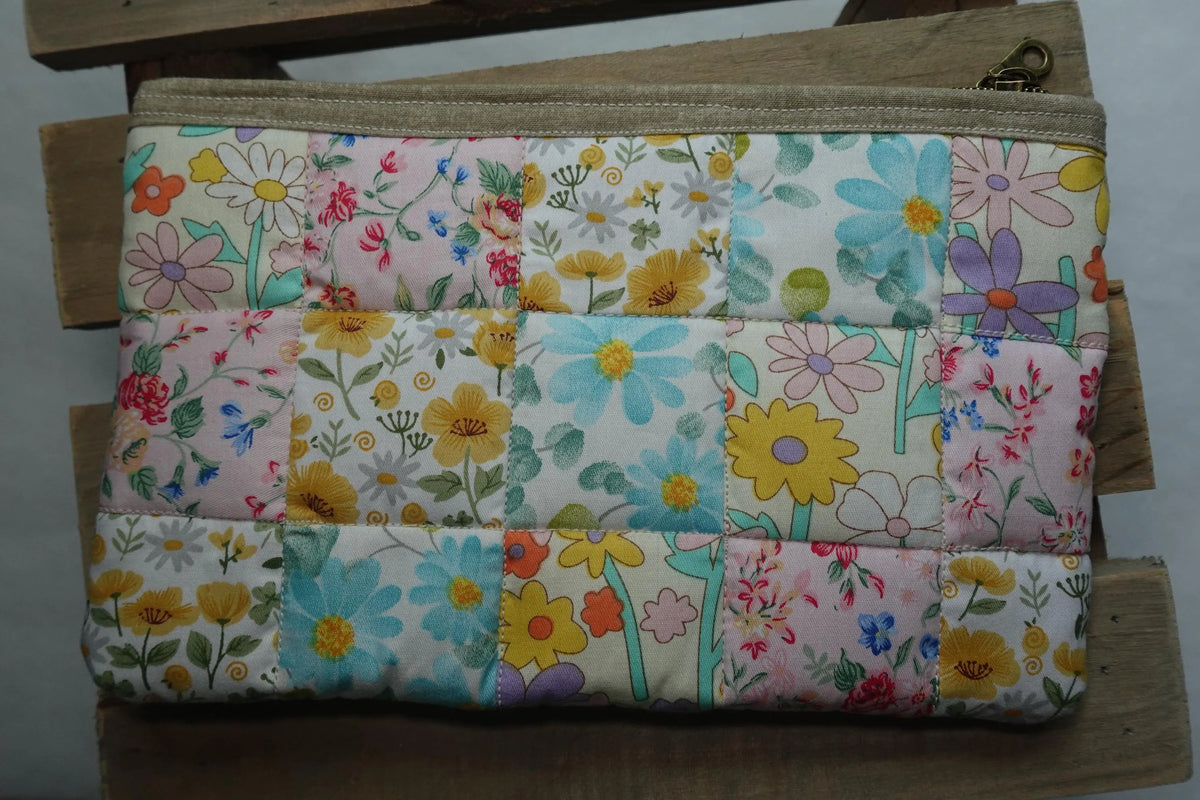 Buttercup Patchwork Floral Medium Quilted Zipper Pouch