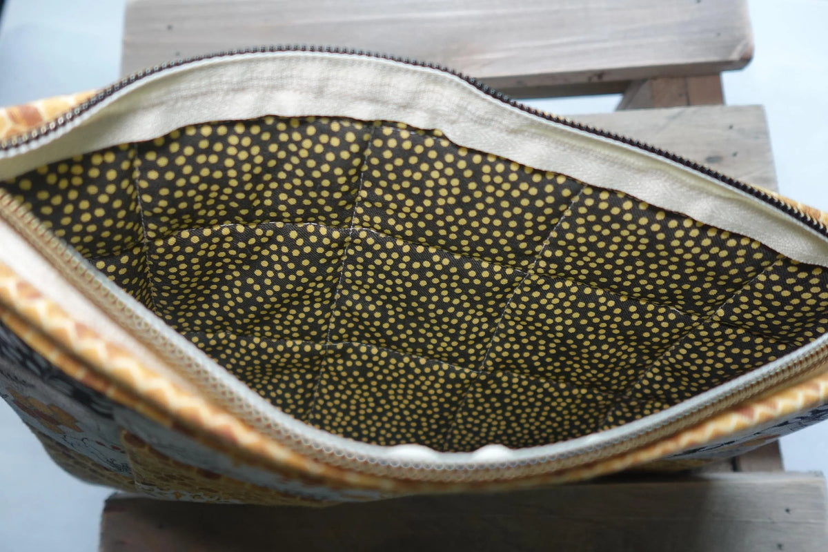Golden Hive Handmade Large Quilted Zipper Pouch