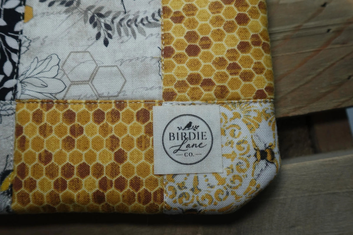 Golden Hive Handmade Large Quilted Zipper Pouch