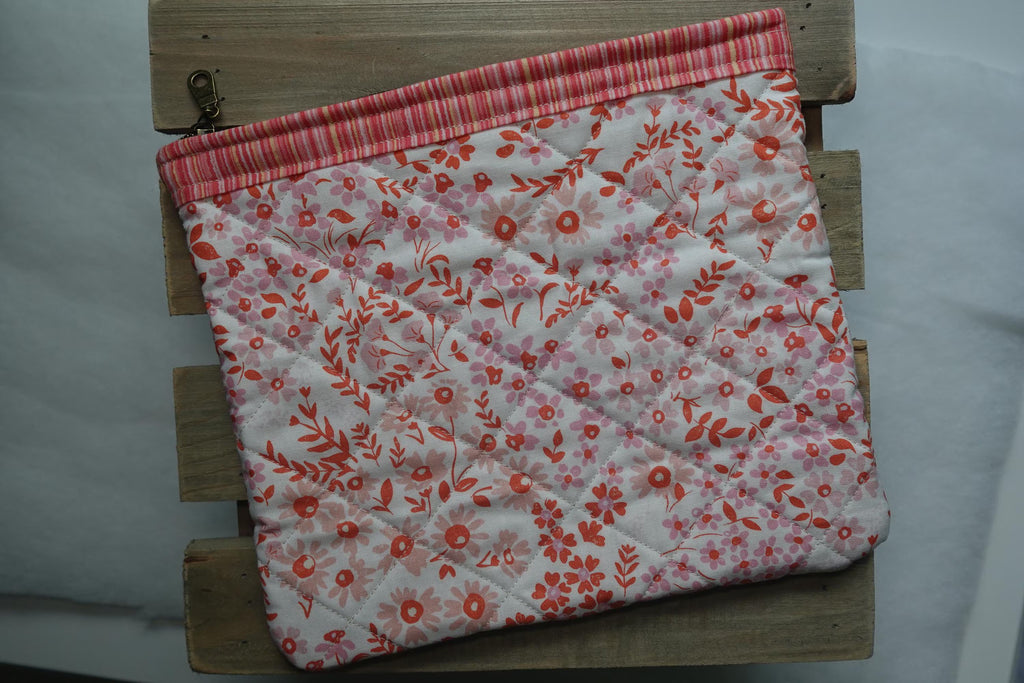 Blushing Blooms Large Quilted Floral Zipper Pouch