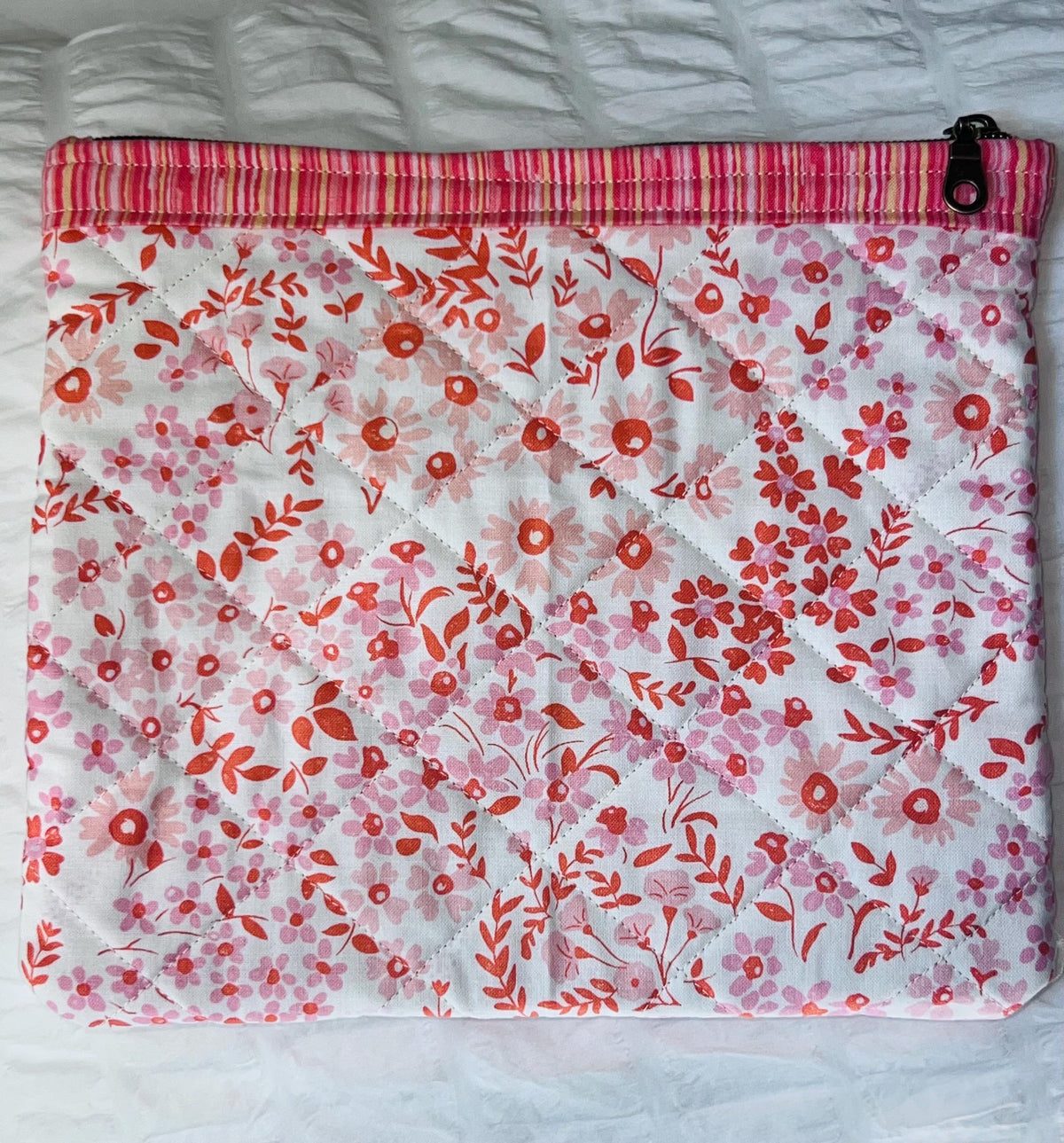 Blushing Blooms Large Quilted Floral Zipper Pouch