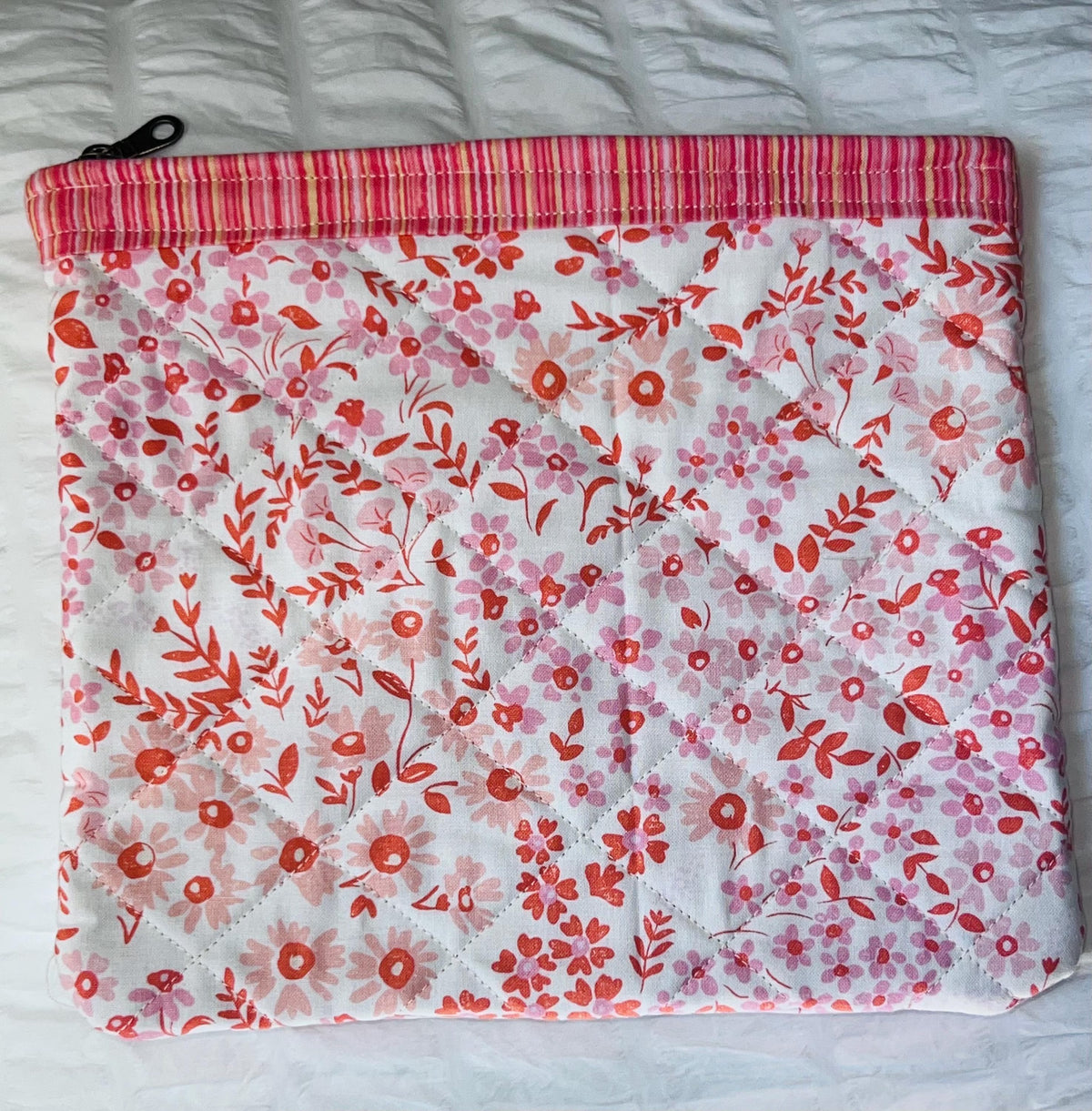 Blushing Blooms Large Quilted Floral Zipper Pouch