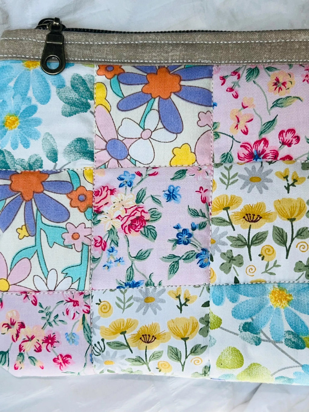 Buttercup Patchwork Floral Medium Quilted Zipper Pouch