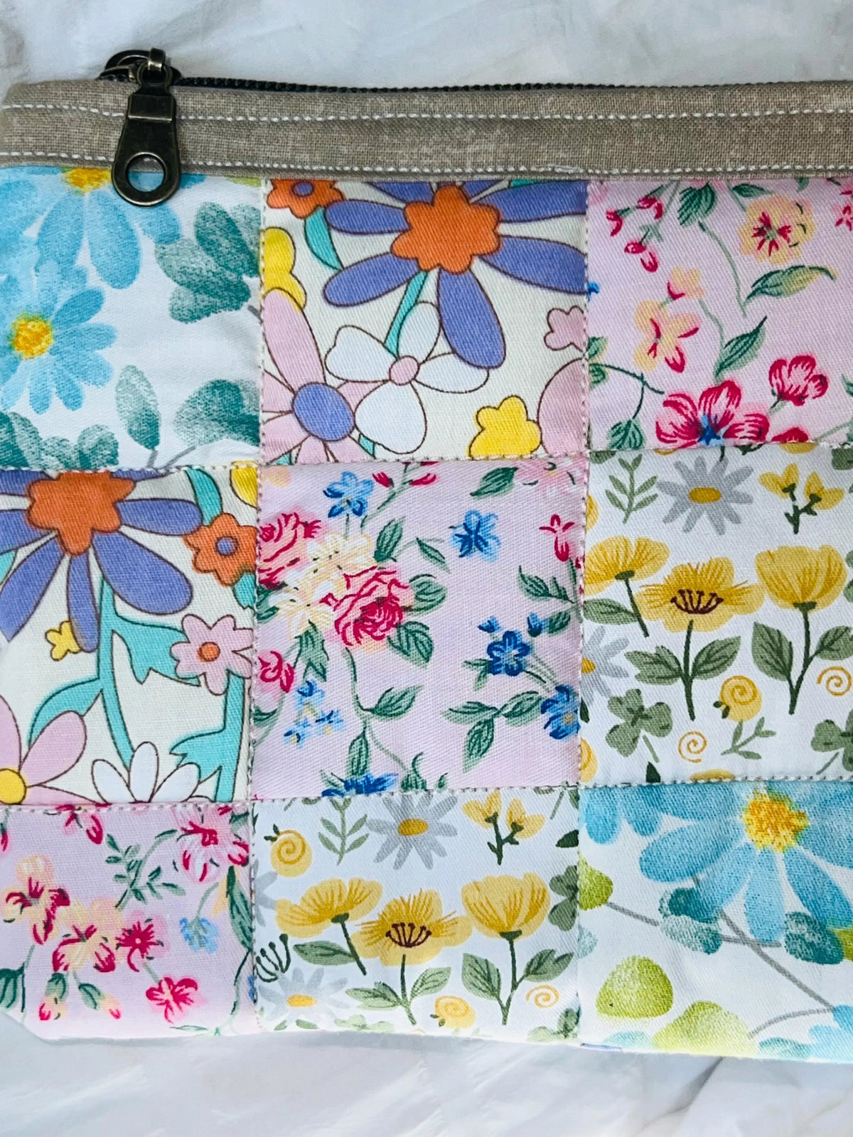 Buttercup Patchwork Floral Medium Quilted Zipper Pouch