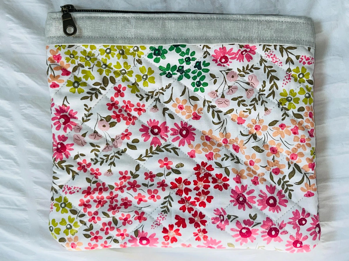 Cottage Blossom Large Quilted Zipper Pouch