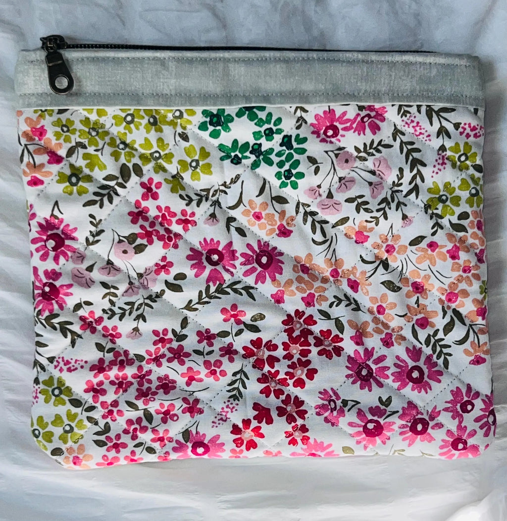 Cottage Blossom Large Quilted Zipper Pouch