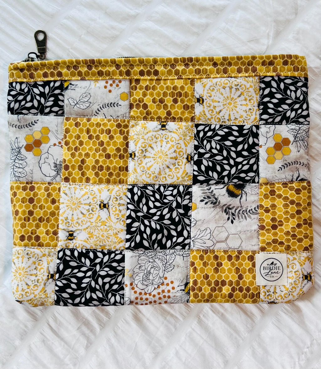 Golden Hive Handmade Large Quilted Zipper Pouch
