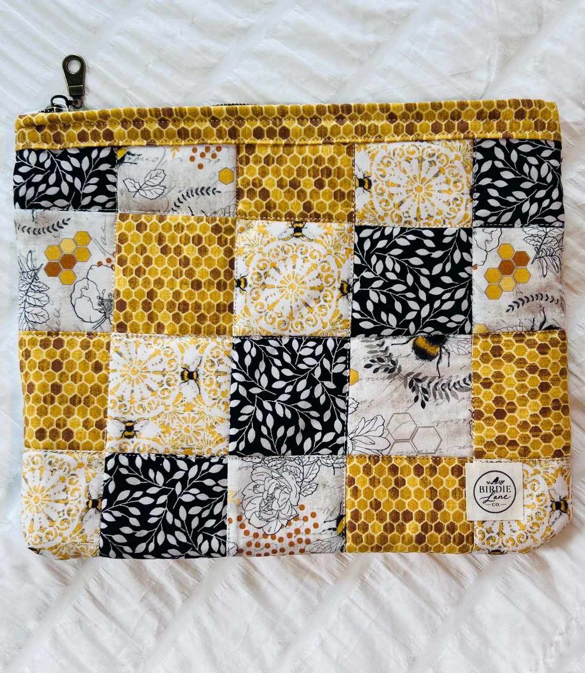 Golden Hive Handmade Large Quilted Zipper Pouch