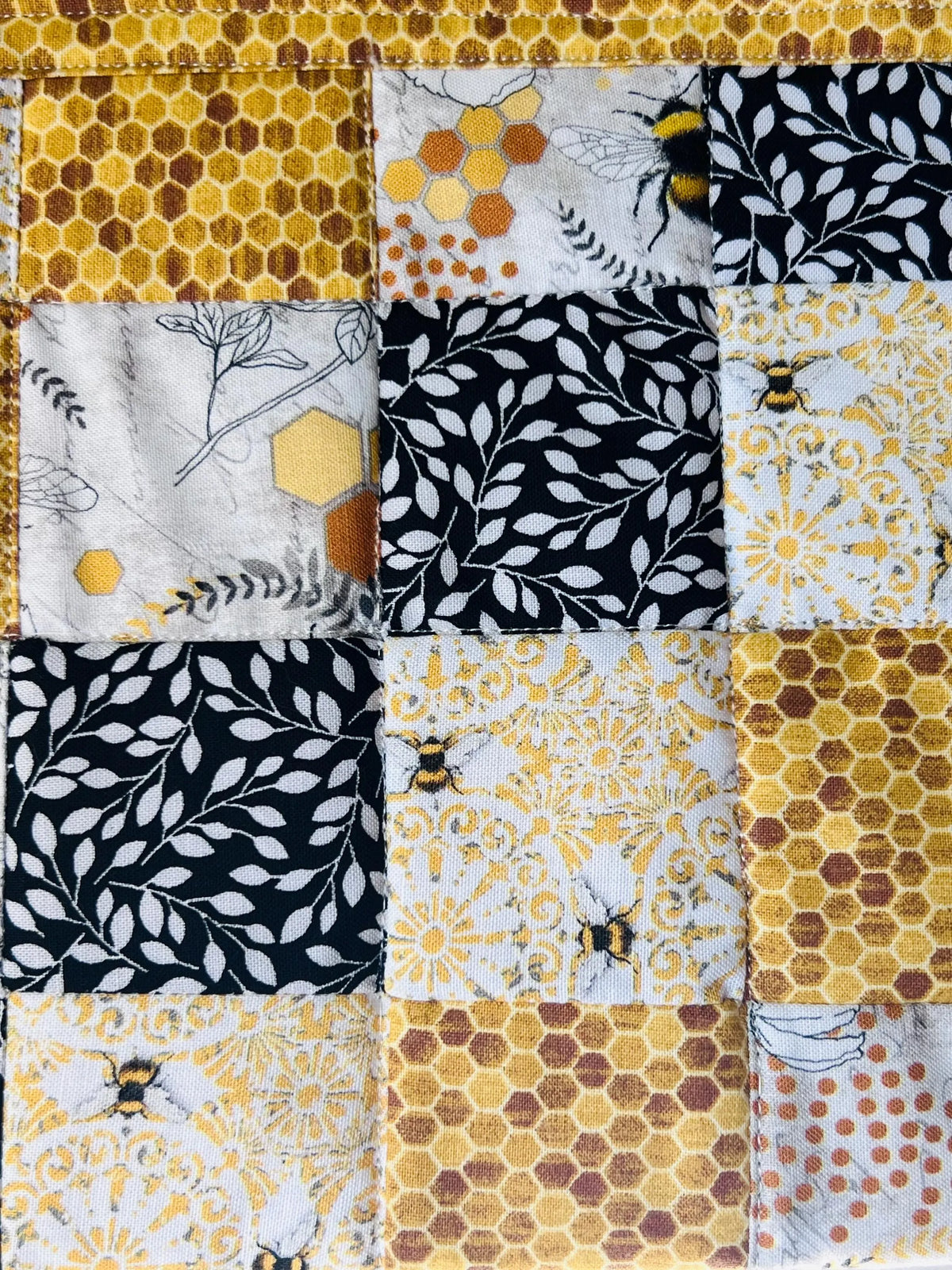 Golden Hive Handmade Large Quilted Zipper Pouch