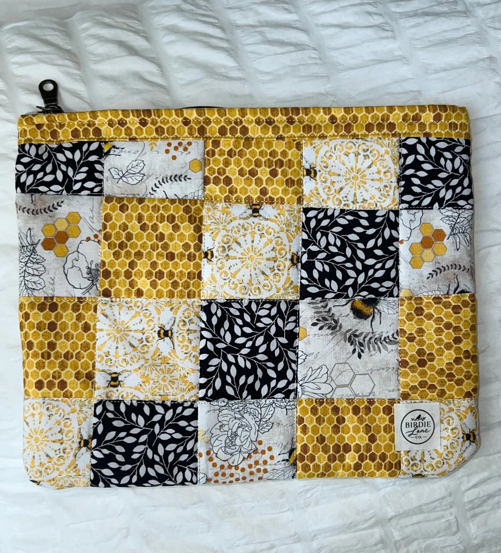 Golden Hive Handmade Large Quilted Zipper Pouch