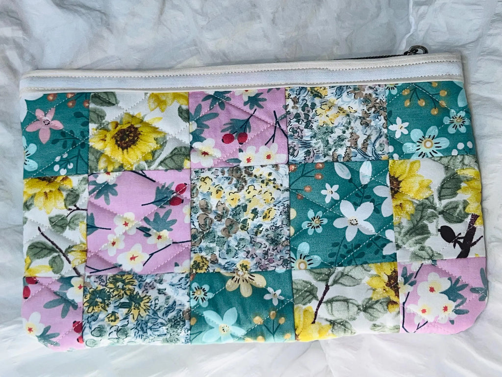 Sunlit Meadow Patchwork Floral Quilted Zipper Pouch